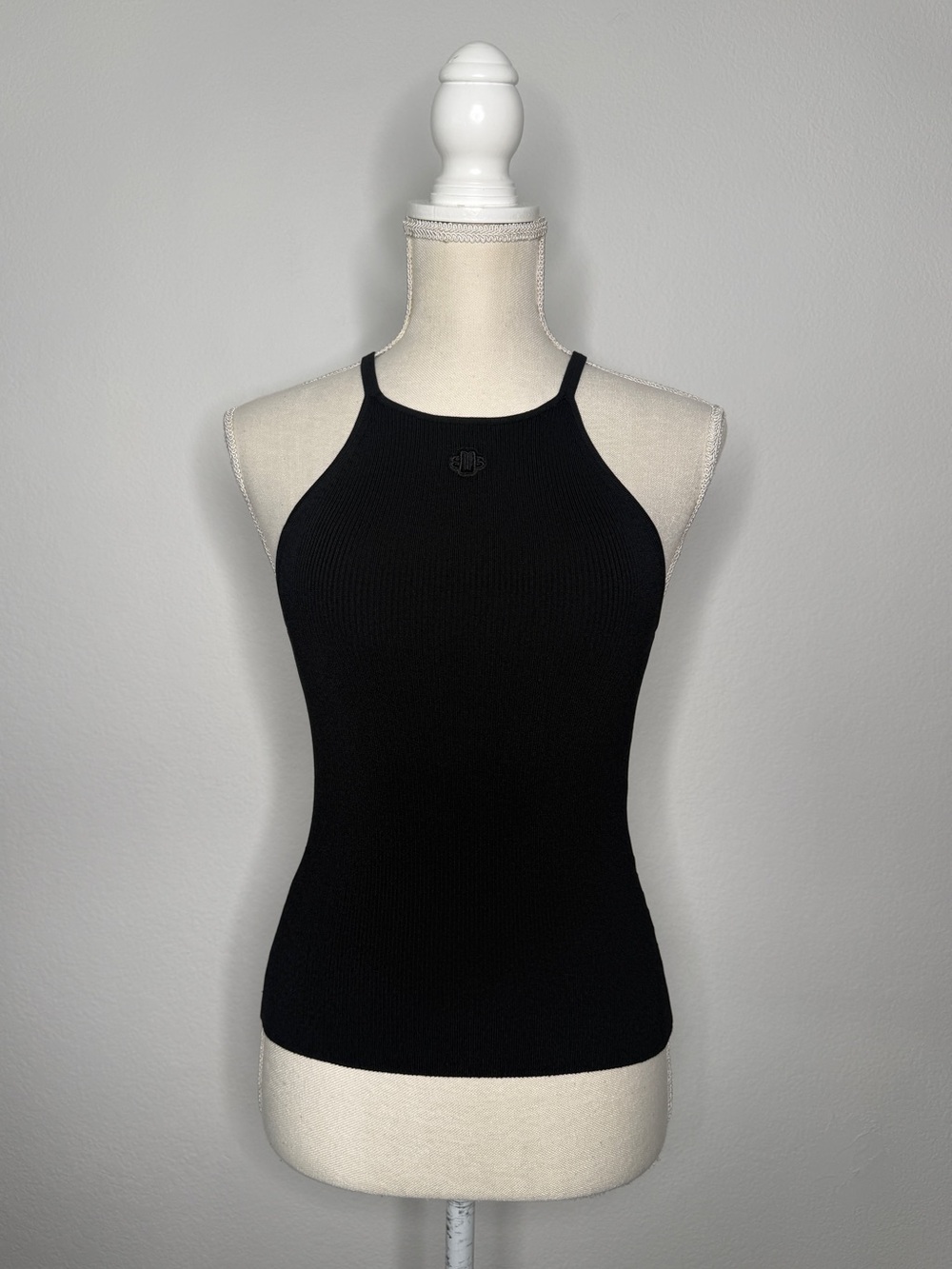Maje Black Ribbed Halter Tank